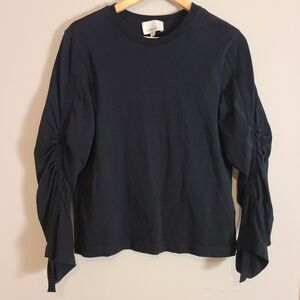 3.1 Phillip Lim black ruched drawstring sleeve knit top